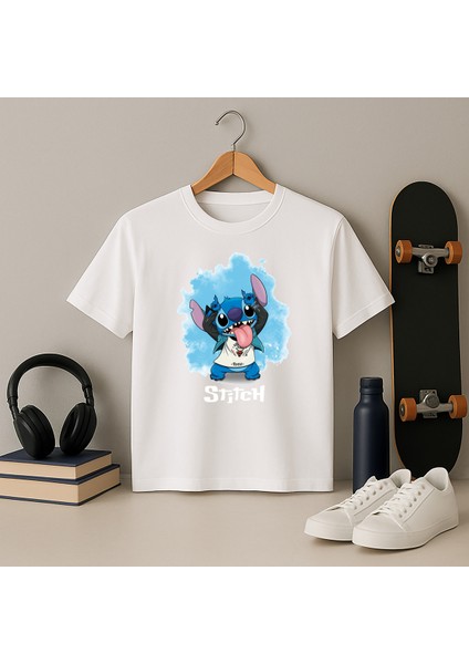 Stitch Desenli Renkli Baskılı Kız Çocuk Tişörtü (4-13 Yaş) , Stitch Tshirt