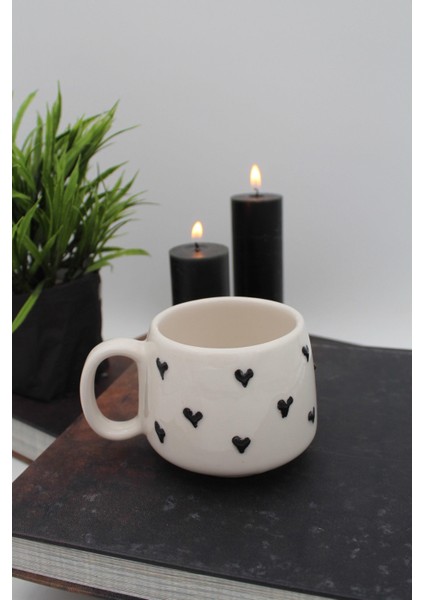 El Yapımı Siyah Kalp Kupa Fincan modelleri