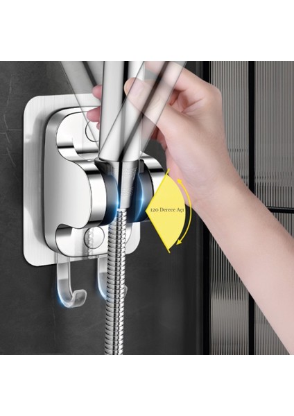 Kendinden Yapışkanlı Duş Başlığı Askısı Mafsal Nano Güçlü 15 kg Taşıyabilen Tutacak Duş Askısı