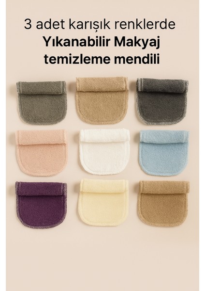 3 Adet Makyaj Temizleme Mendili Makyaj Temizleme Pedi Renkli Pamuklu