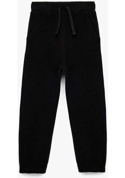 Waffle Dokulu Jogger Siyah Erkek Bebek Eşofman Altı 6WMB40091TK