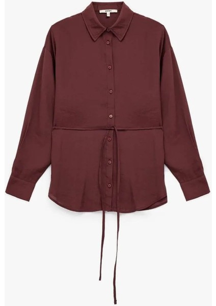 Beli Bağlama Detaylı Oversize Bordo Kadın Gömlek 6WAK60017PW modelleri