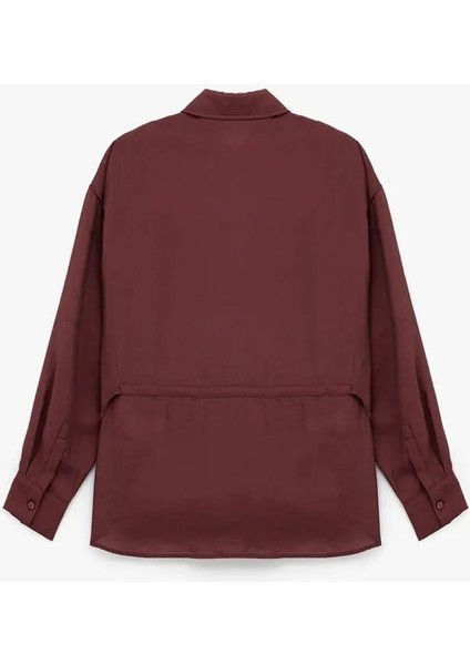 Beli Bağlama Detaylı Oversize Bordo Kadın Gömlek 6WAK60017PW fırsatları