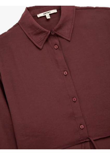 Beli Bağlama Detaylı Oversize Bordo Kadın Gömlek 6WAK60017PW indirimleri
