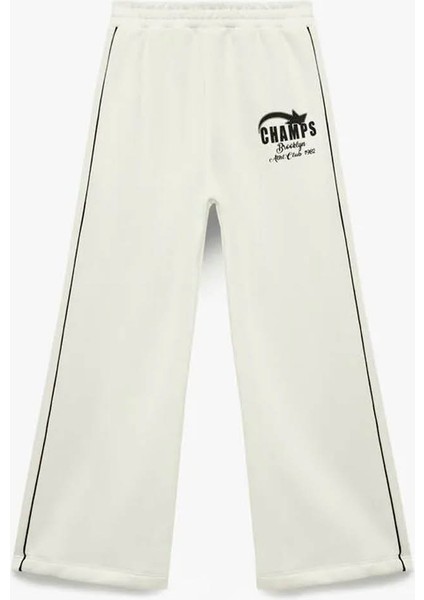 Biyeli Geniş Paça Ekru Kız Çocuk Eşofman Altı 6WKG40084AK