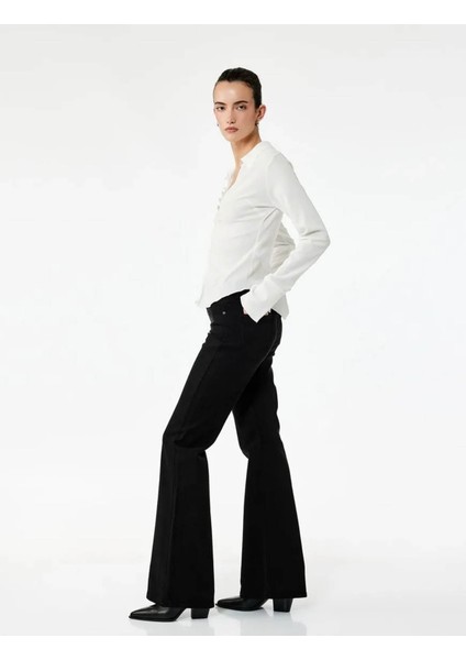 Yüksek Bel Ispanyol Paça Flare Siyah Kadın Pantolon 6WAL40007MW fiyatları
