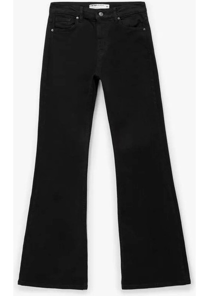 Yüksek Bel Ispanyol Paça Flare Siyah Kadın Pantolon 6WAL40007MW fırsatları