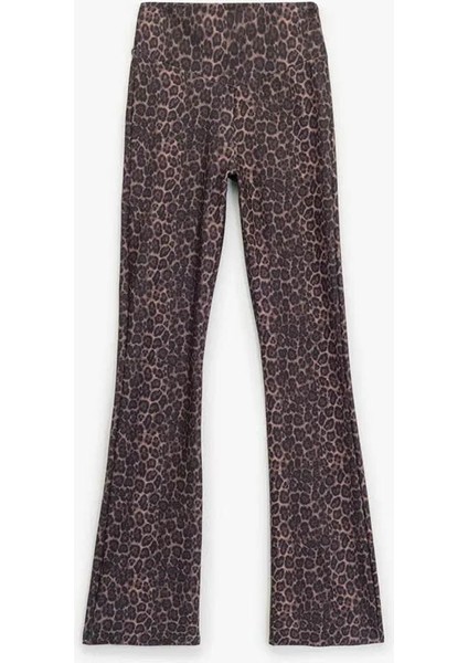 Leopar Desenli Ispanyol Paça Spor Kahverengi Kadın Tayt 6WAK40020NK fiyatları