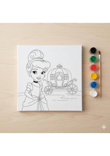 Çocuklar Için Külkedisi Akrilik Boyama Seti & Tuval | Prenses Desenli Eğlenceli Hobi Kiti fiyatları