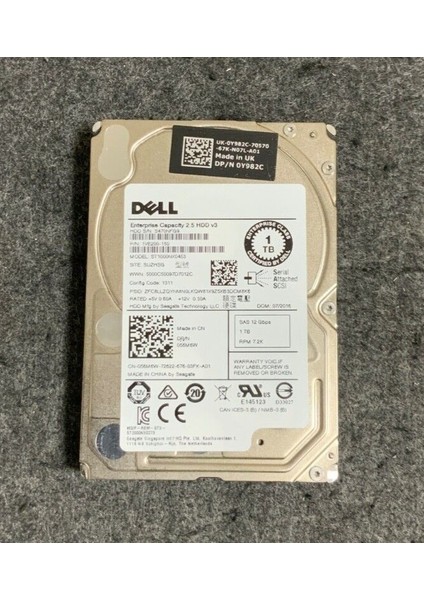Enterprise HDD V3 1tb 7.2k Sas 2.5" 12GBPS ST1000NX0453 0Y982C Refrubıshed