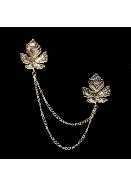 Gold Renk Yaprak Desenli Zincirli Gömlek & Ceket & Damatlık & Yaka Iğnesi fırsatları