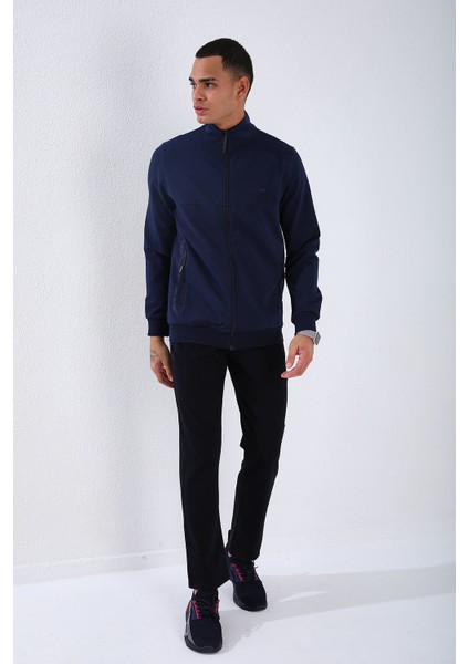 İndigo - Lacivert Dik Yaka Fermuarlı Standart Kalıp Klasik Paça Erkek Eşofman Takımı - 85152 fiyatları