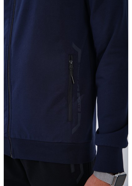 İndigo - Lacivert Dik Yaka Fermuarlı Standart Kalıp Klasik Paça Erkek Eşofman Takımı - 85152 fırsatları