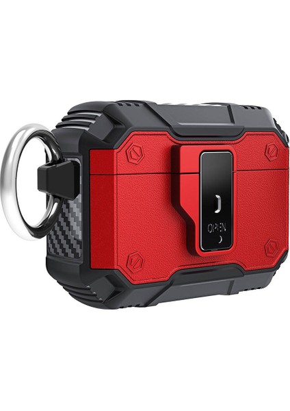 Airpods Pro 2 Uyumlu Tkdw Airbag 35 Darbelere Karşı Dayanıklı Düğmeli Kılıf-Kırmızı