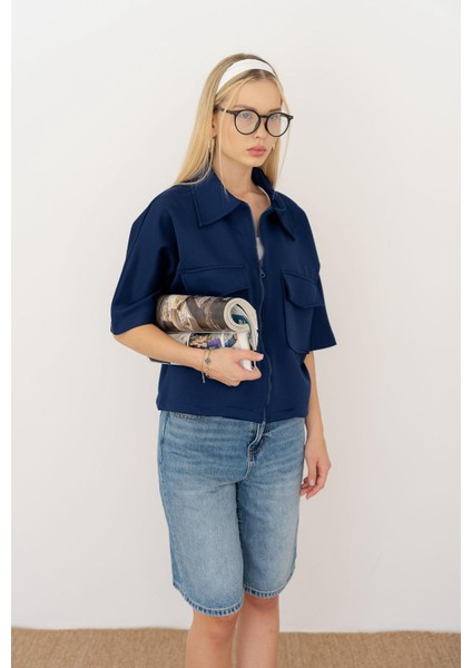 Kapaklı Cep Detaylı Fermuarlı Ceket