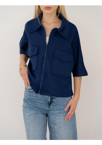Kapaklı Cep Detaylı Fermuarlı Ceket