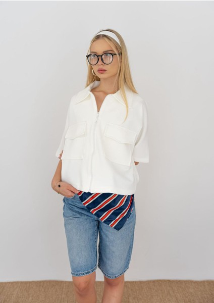 Kapaklı Cep Detaylı Fermuarlı Ceket