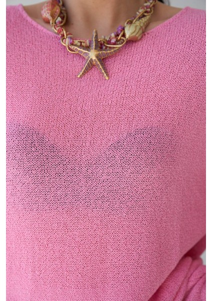 Kadın Ince Triko Kazak – Pembe & Sarı, Yuvarlak Yaka, Hafif Salaş Fit fiyatları