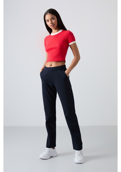 Lacivert Yüksek Bel Cepli Rahat Form Klasik Paça Kadın Eşofman Alt - 94584