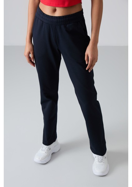 Lacivert Yüksek Bel Cepli Rahat Form Klasik Paça Kadın Eşofman Alt - 94584