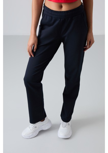 Lacivert Yüksek Bel Cepli Rahat Form Klasik Paça Kadın Eşofman Alt - 94584