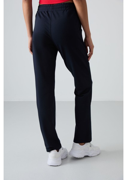 Lacivert Yüksek Bel Cepli Rahat Form Klasik Paça Kadın Eşofman Alt - 94584