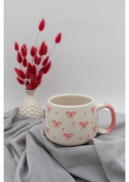 El Yapımı Seramik Pembe Fiyonk Kupa Fincan 2 Adettir fiyatları