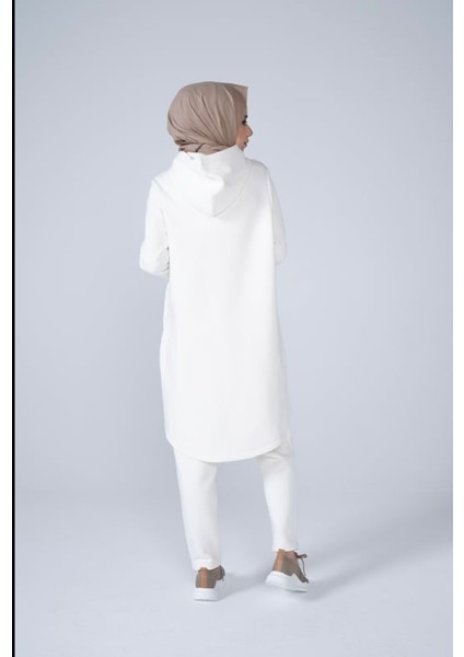 Tesettür Üç Iplik Fermuarlı Uzun Sweatshirt ve Bel Lastikli Dar Paça Pantolon Eşofman Takımı fiyatları