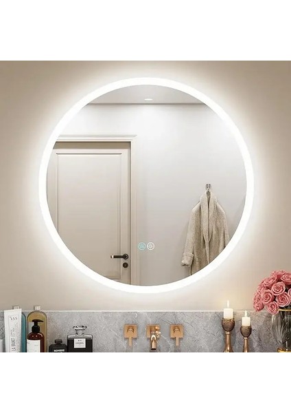 LED Işıklı Yuvarlak Banyo Aynası - Buğu Önleyici, Ön ve Arka Aydınlatmalı Ayna - 3 Farklı Renk Seçeneğiyle Ayarlanabilir Parlaklık ve Hafıza