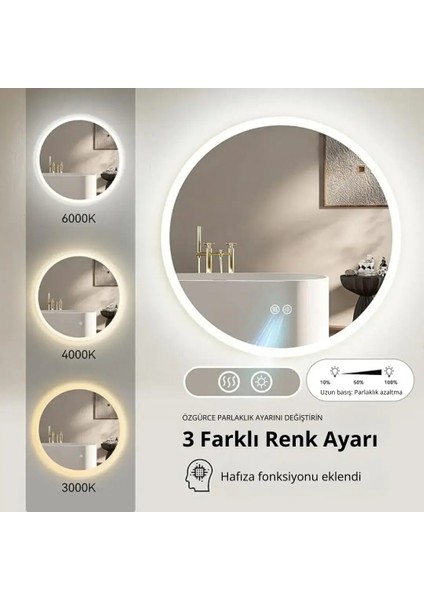 LED Işıklı Yuvarlak Banyo Aynası - Buğu Önleyici, Ön ve Arka Aydınlatmalı Ayna - 3 Farklı Renk Seçeneğiyle Ayarlanabilir Parlaklık ve Hafıza fırsatları