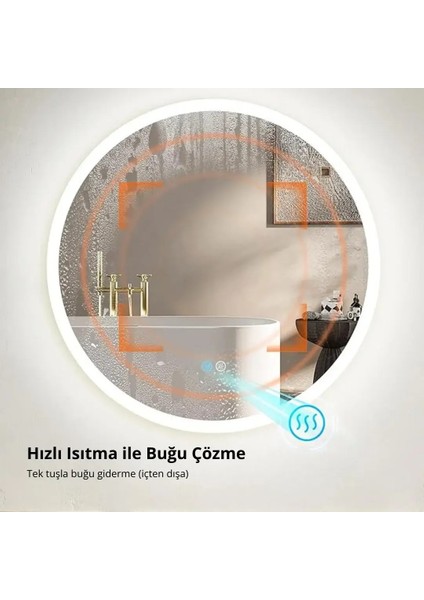 LED Işıklı Yuvarlak Banyo Aynası - Buğu Önleyici, Ön ve Arka Aydınlatmalı Ayna - 3 Farklı Renk Seçeneğiyle Ayarlanabilir Parlaklık ve Hafıza