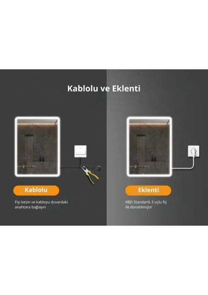LED Işıklı Dikdörtgen Banyo Aynası - Buğu Önleyici, Ön ve Arka Aydınlatmalı Ayna - 3 Farklı Renk Seçeneğiyle Ayarlanabilir Parlaklık ve Hafıza fırsatları