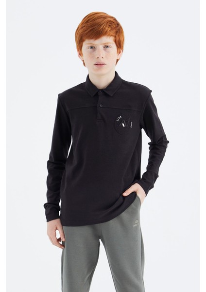 Siyah Polo Yaka Erkek Çocuk T-Shirt - 11172