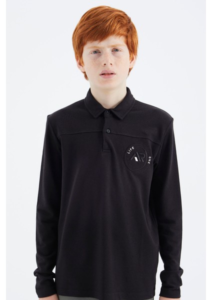 Siyah Polo Yaka Erkek Çocuk T-Shirt - 11172