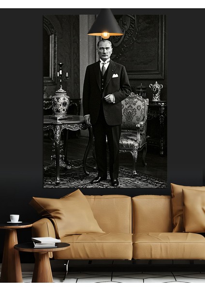 Siyah Beyaz Mustafa Kemal Atatürk Dekoratif Kanvas - Mdf Ahşap Tablo fırsatları