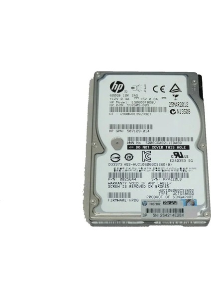 EG0600FBDBU 597609-003 600GB 10K Rpm 2.5" Sas Hard Drive Refrubıshed