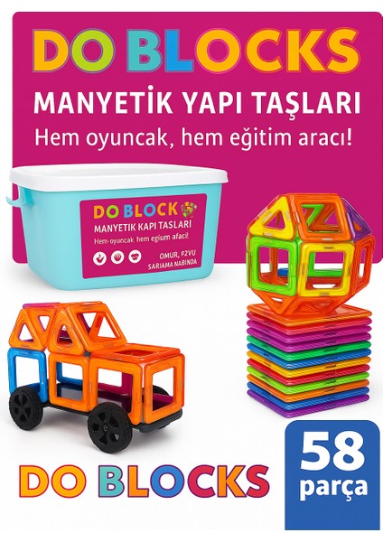 DO BLOKS 58 Parça Manyetik Yapı Blokları Original - Mıknatıslı Eğitici Oyuncak
