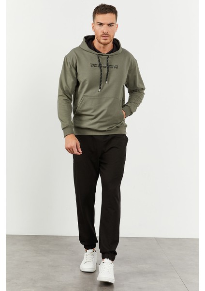 Çağla - Siyah Kapüşonlu Kanguru Cep Lastik Paça Erkek Oversize Eşofman Takımı - 85117 modelleri