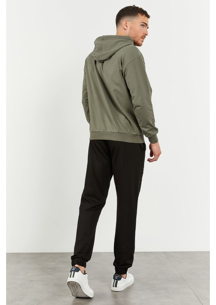 Çağla - Siyah Kapüşonlu Kanguru Cep Lastik Paça Erkek Oversize Eşofman Takımı - 85117