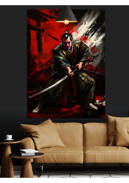 Kılıçlı Kırmızı Savaşçı Dekoratif Kanvas - Mdf Ahşap Tablo fiyatları