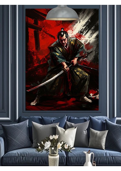 Kılıçlı Kırmızı Savaşçı Dekoratif Kanvas - Mdf Ahşap Tablo fırsatları