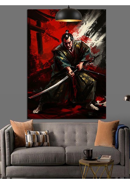Kılıçlı Kırmızı Savaşçı Dekoratif Kanvas - Mdf Ahşap Tablo indirimleri