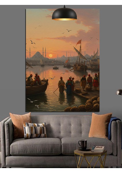Istanbul Liman Günbatım Dekoratif Kanvas - Mdf Ahşap Tablo fiyatları