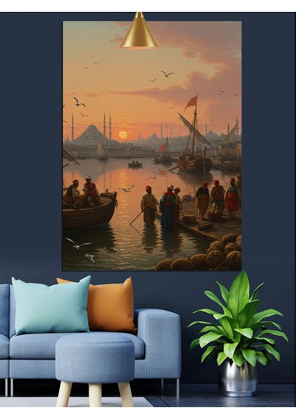 Istanbul Liman Günbatım Dekoratif Kanvas - Mdf Ahşap Tablo modelleri