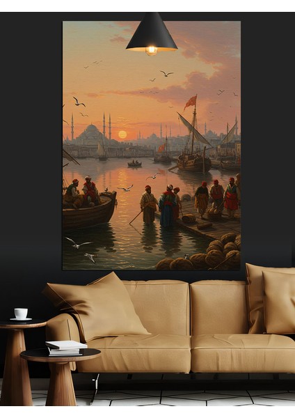 Istanbul Liman Günbatım Dekoratif Kanvas - Mdf Ahşap Tablo fırsatları