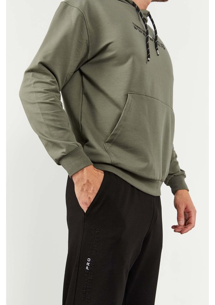 Çağla - Siyah Kapüşonlu Kanguru Cep Lastik Paça Erkek Oversize Eşofman Takımı - 85117