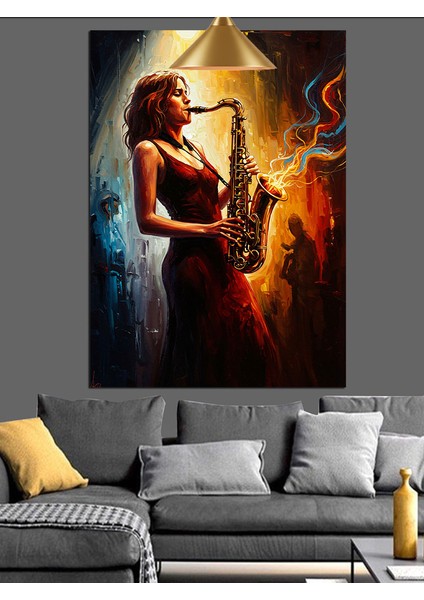 Saksafon Çalan Kadın Dekoratif Kanvas - Mdf Ahşap Tablo fiyatları