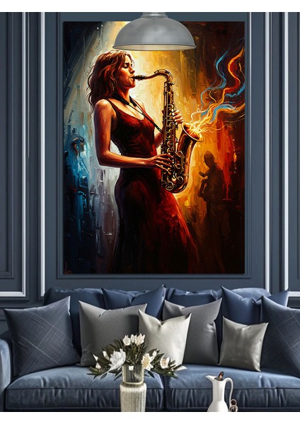 Saksafon Çalan Kadın Dekoratif Kanvas - Mdf Ahşap Tablo modelleri