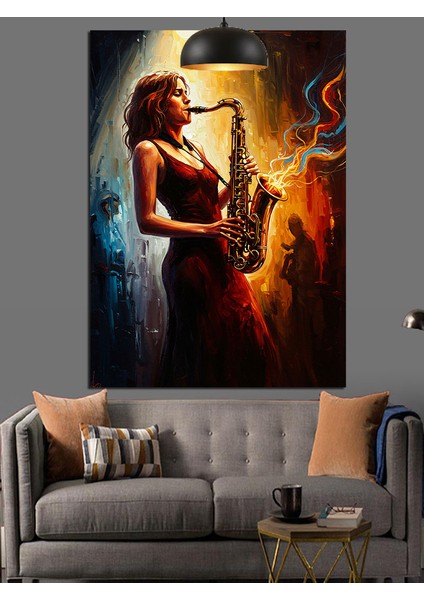 Saksafon Çalan Kadın Dekoratif Kanvas - Mdf Ahşap Tablo fırsatları