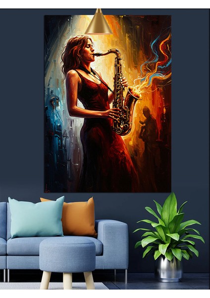 Saksafon Çalan Kadın Dekoratif Kanvas - Mdf Ahşap Tablo indirimleri